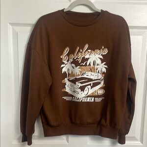California Graphic Men's Sweatshirt LARGE Palm Car Brown Crew Longsleeve